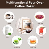 Tissting Pour Over koffiezetapparaat, 400 ml, met karaf en roestvrijstalen handfilter, permanent filter van glas voor 1-2 kopjes