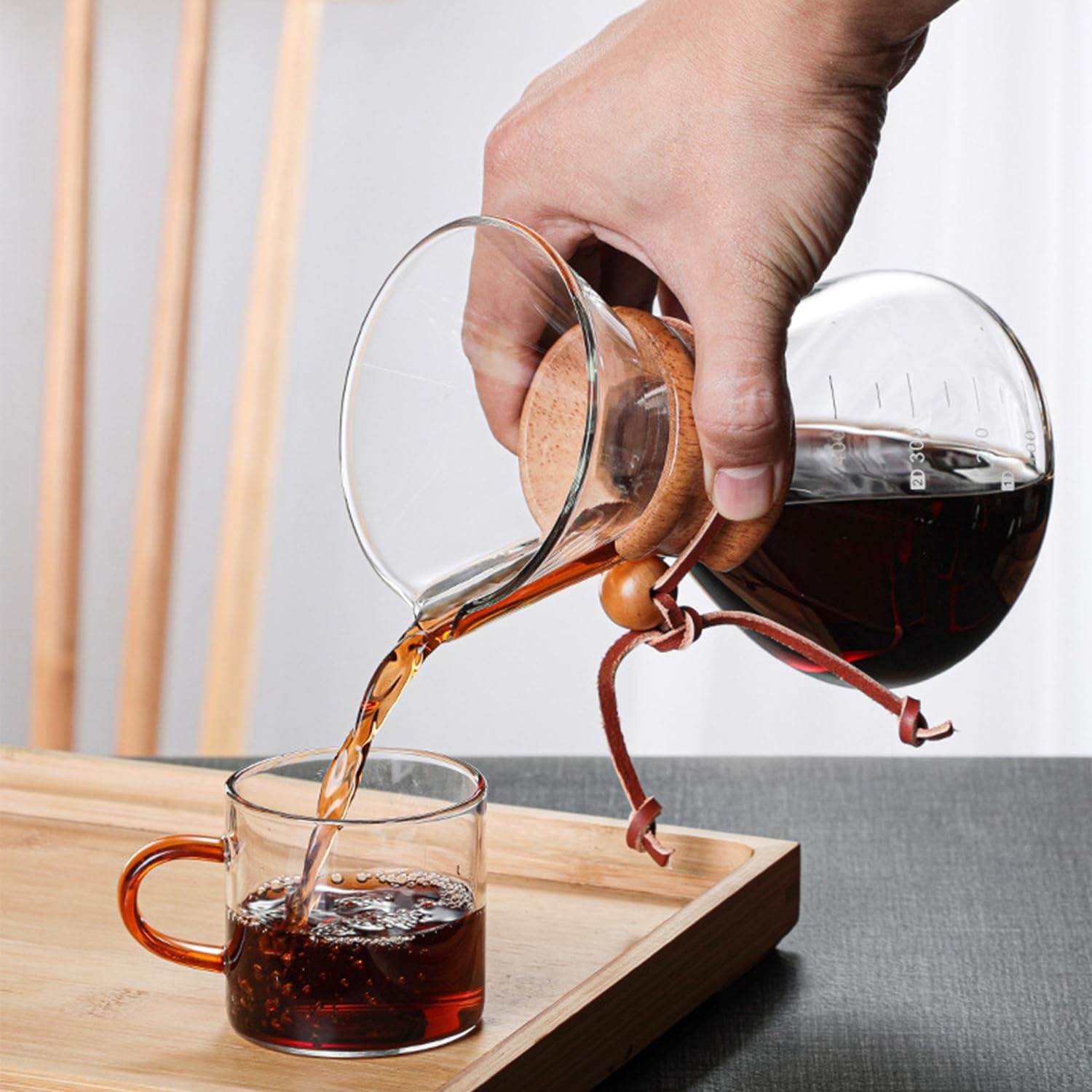 Tissting Pour Over koffiezetapparaat, 400 ml, met karaf en roestvrijstalen handfilter, permanent filter van glas voor 1-2 kopjes