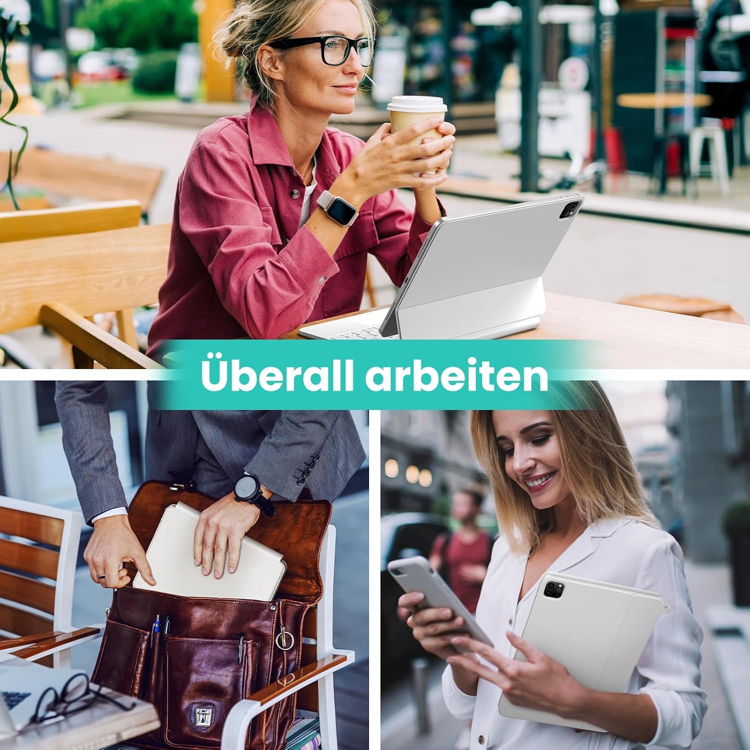 TECURS toetsenbord voor iPad Air 11 inch (M3/M2 2025/2024), iPad Air 5/4 (2022/2020) hoes met toetsenbord, Magic Keyboard voor iPad Pro 11 (4./3./2./1. Gen) met trackpad, QWERTZ, Wit