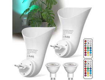 BrightArk LED Wandlampen met Stekker - RGB - 13 Kleuren - 360° Draaibaar - 2 Stuks