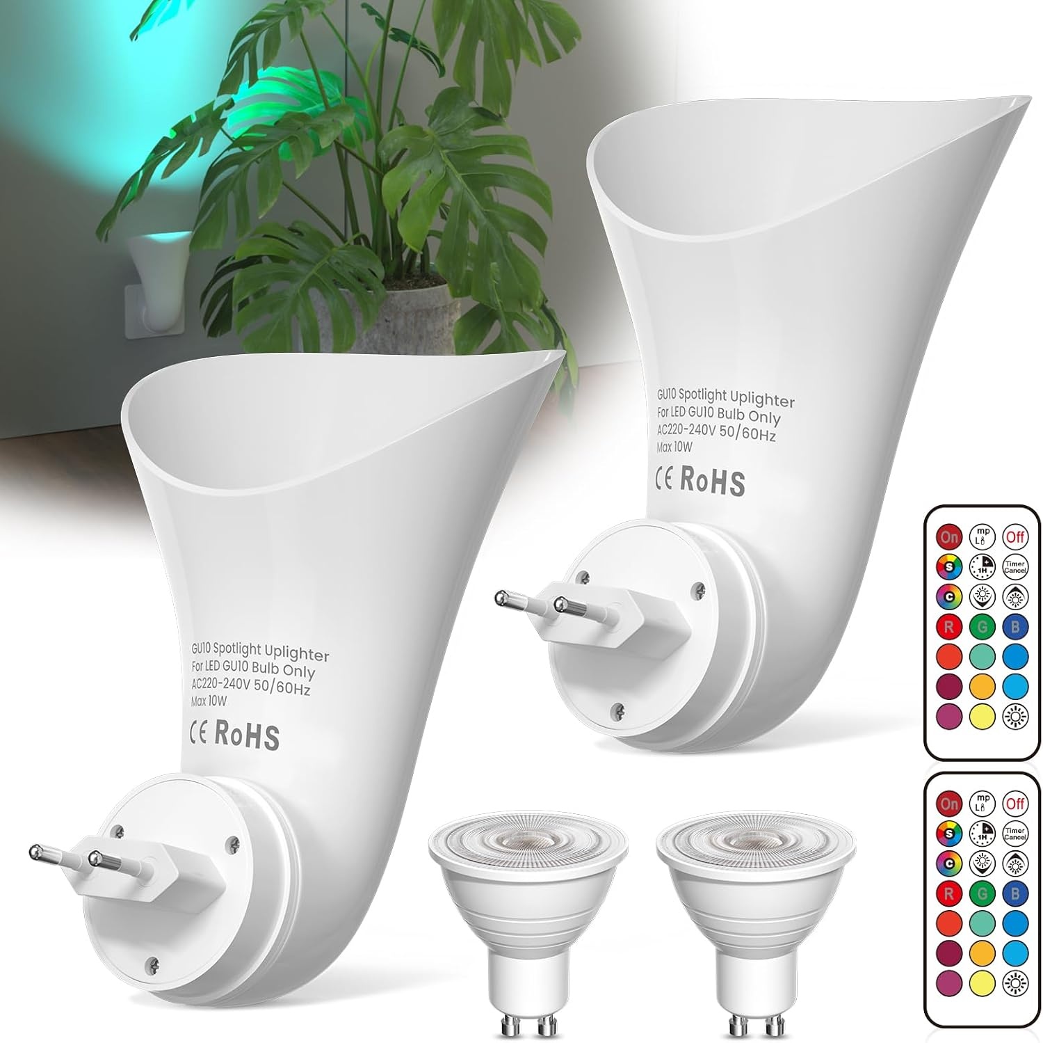 BrightArk LED Wandlampen met Stekker - RGB - 13 Kleuren - 360° Draaibaar - 2 Stuks