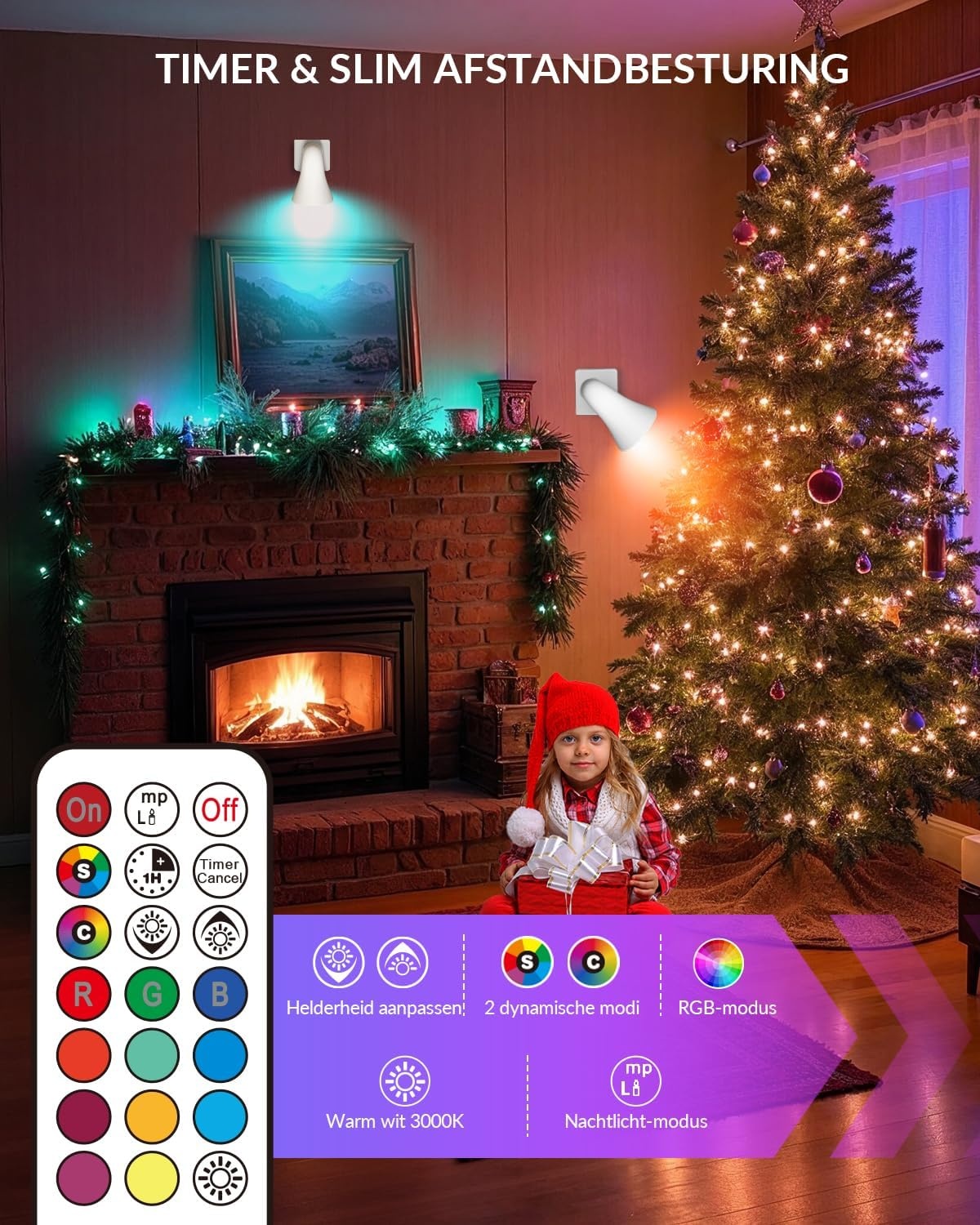 BrightArk LED Wandlampen met Stekker - RGB - 13 Kleuren - 360° Draaibaar - 2 Stuks