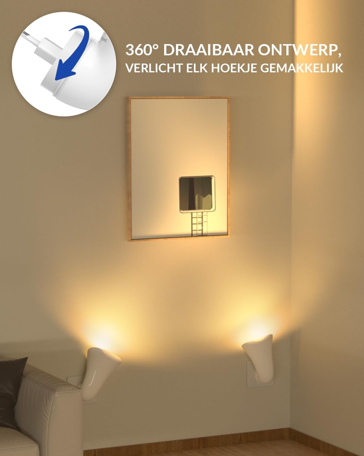 BrightArk LED Wandlampen met Stekker - RGB - 13 Kleuren - 360° Draaibaar - 2 Stuks