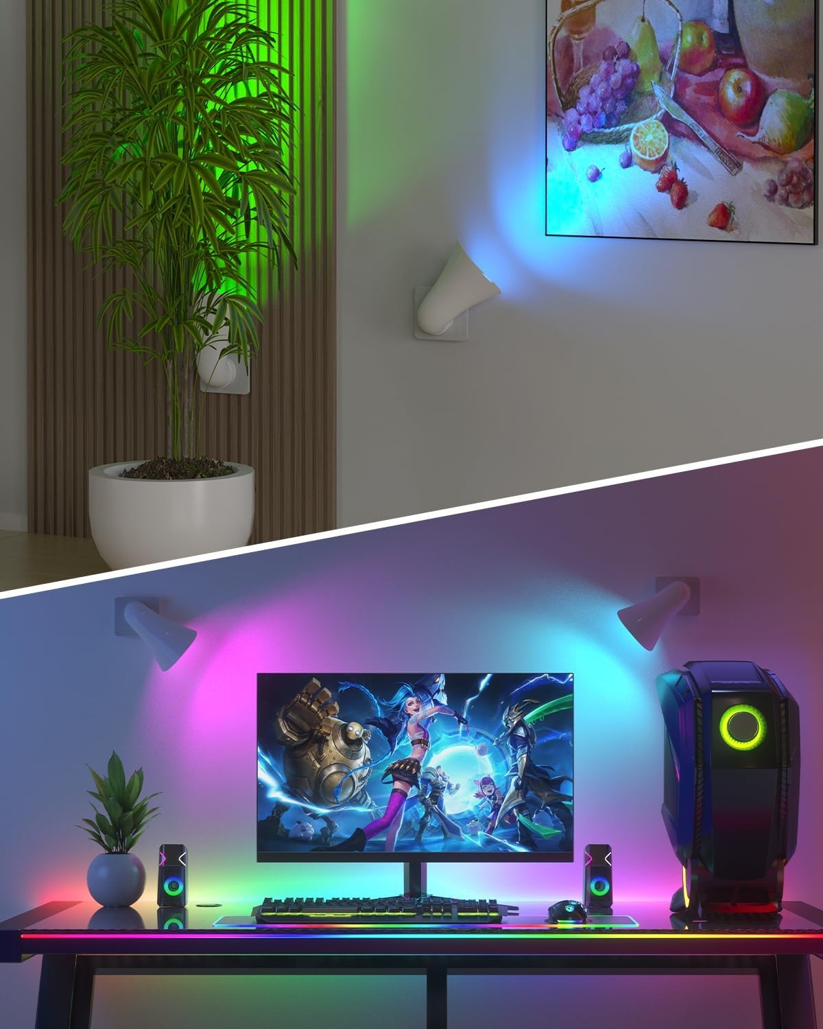 BrightArk LED Wandlampen met Stekker - RGB - 13 Kleuren - 360° Draaibaar - 2 Stuks
