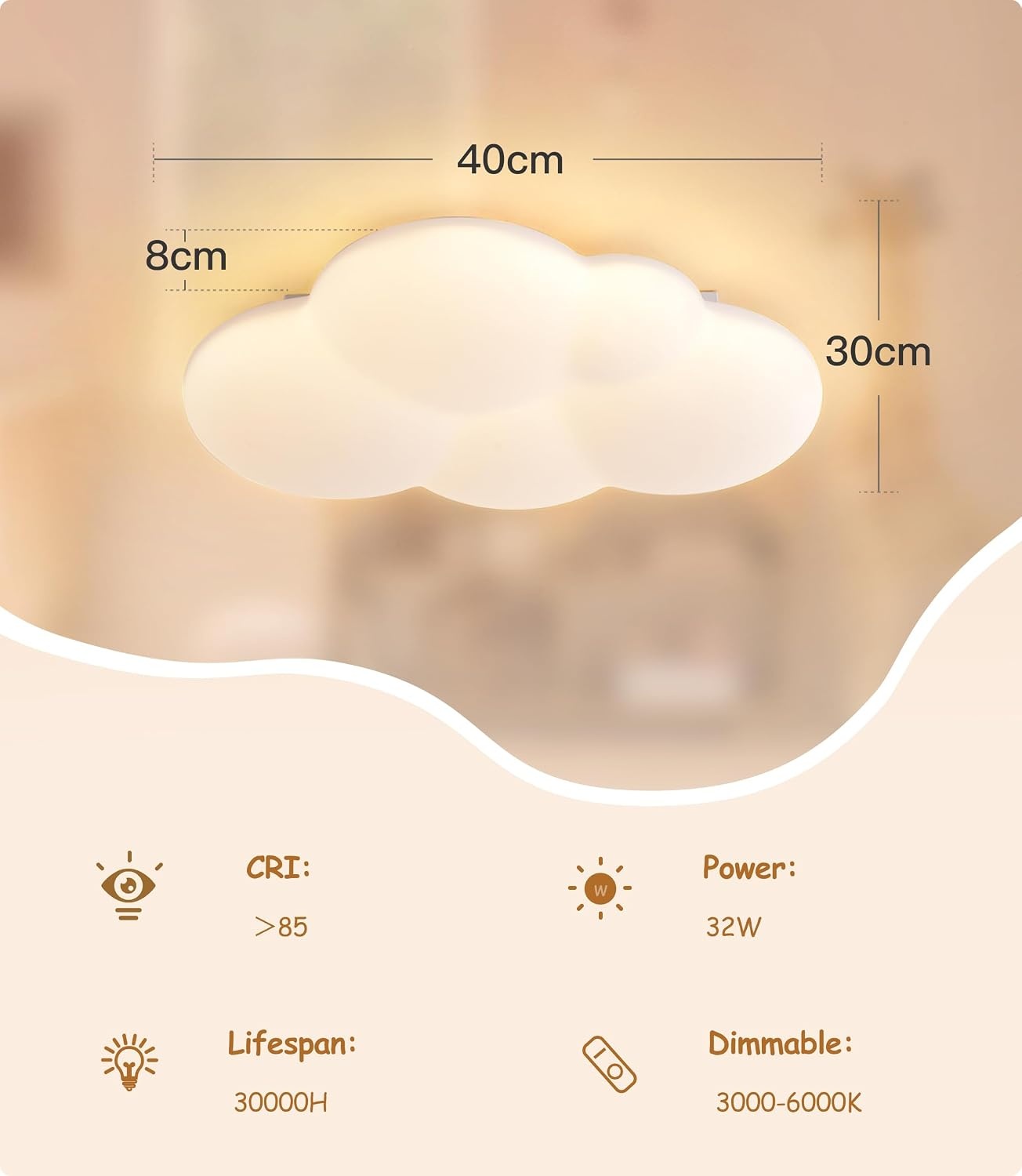 LED Kinderkamer Plafondlamp Wolk 40CM Dimbare Kleurtemperatuur -34%