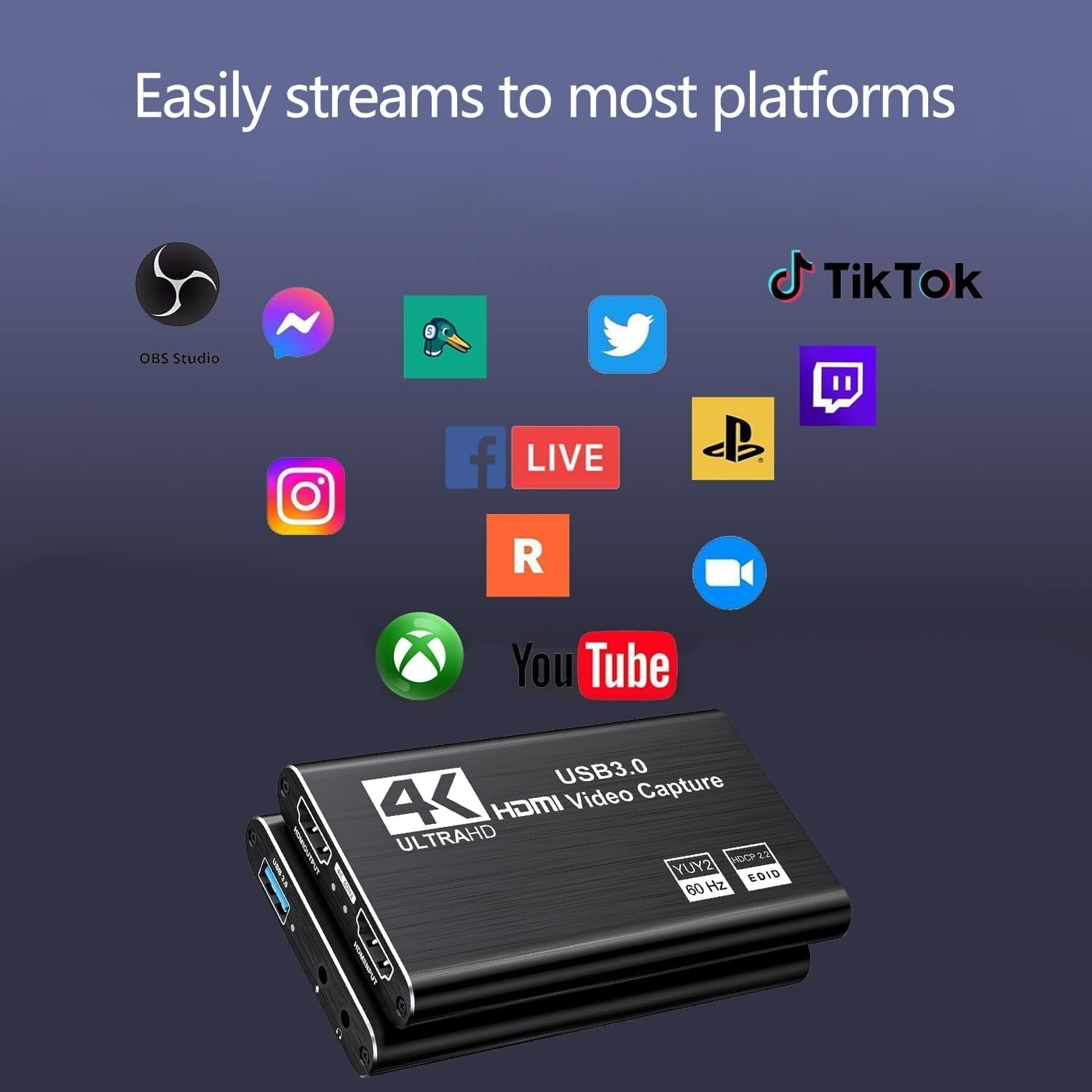 4K HDMI Video Capture Card, USB3.0 1080P 60FPS Video Recorder, Nintendo Switch Capture Card for Streaming Gaming and Broadcasting, Works with Xbox Series X/S, Xbox One X/S, PS4, OBS, Camera, (Black),