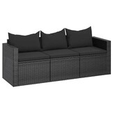 vidaXL Tuinbank 3-zits Poly Rattan Zwart - 35% Korting