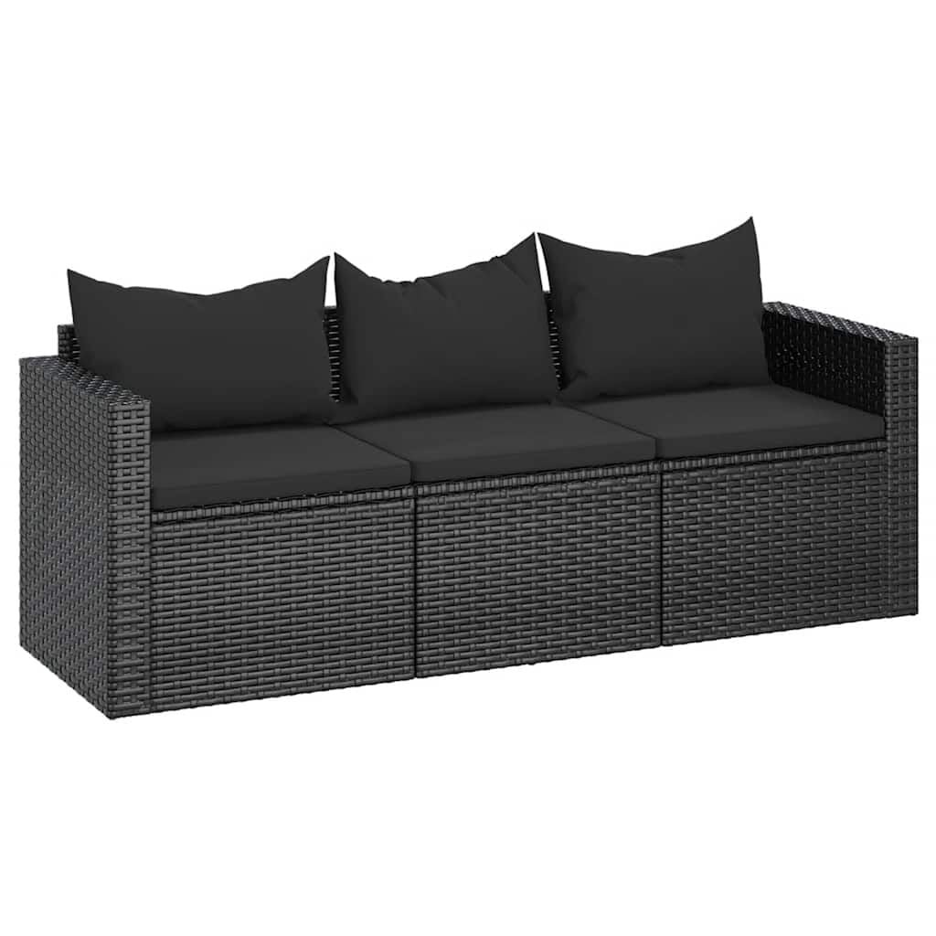 vidaXL Tuinbank 3-zits met kussens poly rattan zwart
