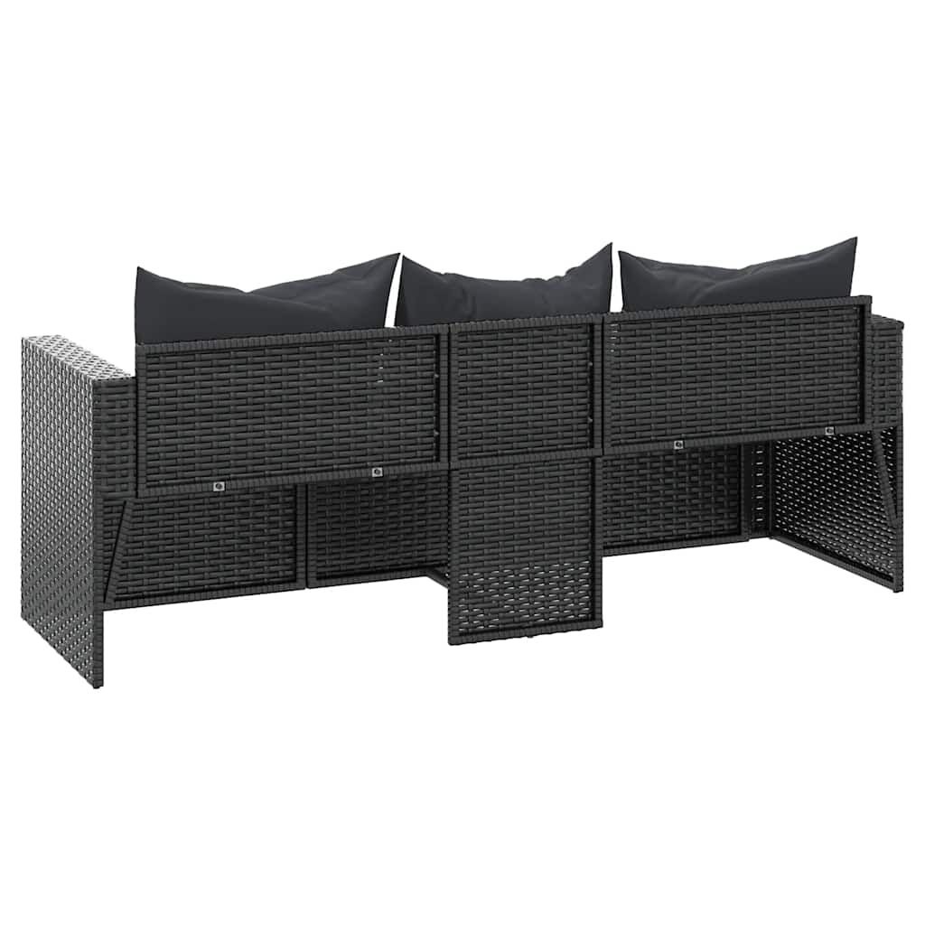 vidaXL Tuinbank 3-zits met kussens poly rattan zwart