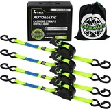 StarLeaparts 4 stuks automatische spanbanden met S-haken, automatische spanriemoproller, 3,6 m x 25 mm, breekkracht 680 kg, intrekbare spanbanden met ratel voor motorfiets, kajak en vrachtwagen, groen