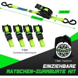 StarLeaparts 4 stuks automatische spanbanden met S-haken, automatische spanriemoproller, 3,6 m x 25 mm, breekkracht 680 kg, intrekbare spanbanden met ratel voor motorfiets, kajak en vrachtwagen, groen