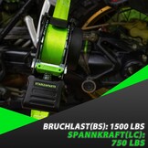 StarLeaparts 4 stuks automatische spanbanden met S-haken, automatische spanriemoproller, 3,6 m x 25 mm, breekkracht 680 kg, intrekbare spanbanden met ratel voor motorfiets, kajak en vrachtwagen, groen
