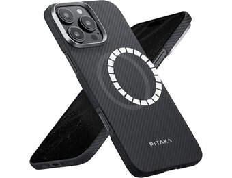 PITAKA Magnetische Case voor iPhone 16 Pro Lichtgewicht, slanke beschermende case van aramidevezel met eersteklas textuur en randloos gevoel [MagEZ Case 5-Ultra Slim] Zwart/Grijs