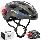 VICTGOAL Racefietshelm voor dames en heren, lichte fietshelm met magnetisch achterlicht, instelbaar, ademend, racefietshelm voor volwassenen, fietsen