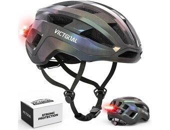 VICTGOAL Racefietshelm voor dames en heren, lichte fietshelm met magnetisch achterlicht, instelbaar, ademend, racefietshelm voor volwassenen, fietsen