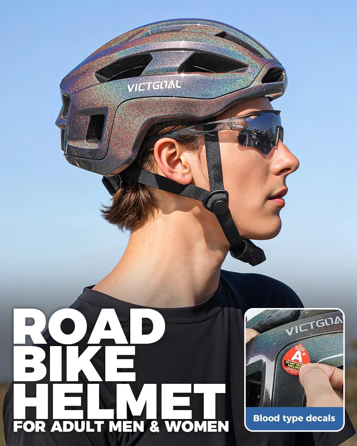 VICTGOAL Racefietshelm voor dames en heren, lichte fietshelm met magnetisch achterlicht, instelbaar, ademend, racefietshelm voor volwassenen, fietsen