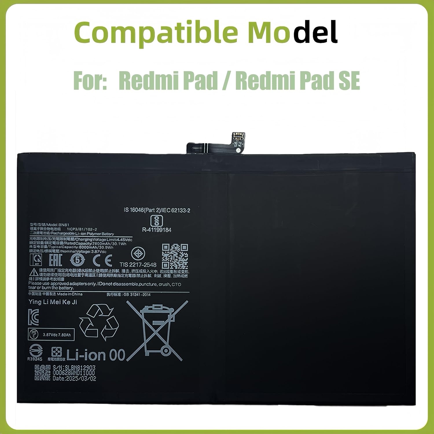 Vervangende Accu 7800 mAh voor Redmi Pad/SE + Gereedschap (55% Korting)