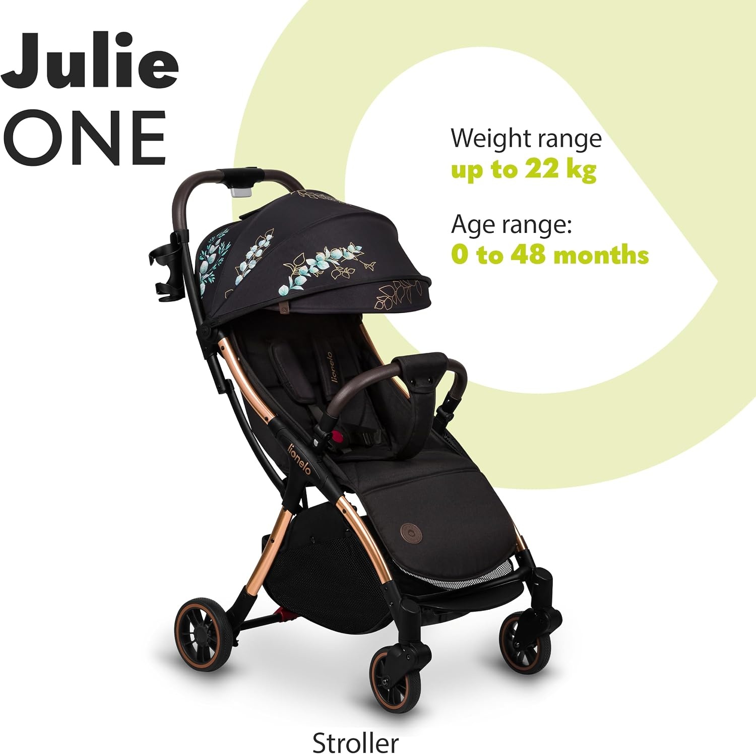 Lionelo Julie One Buggy Zwart - Lichtgewicht en Compacte Kinderwagen tot 22 kg