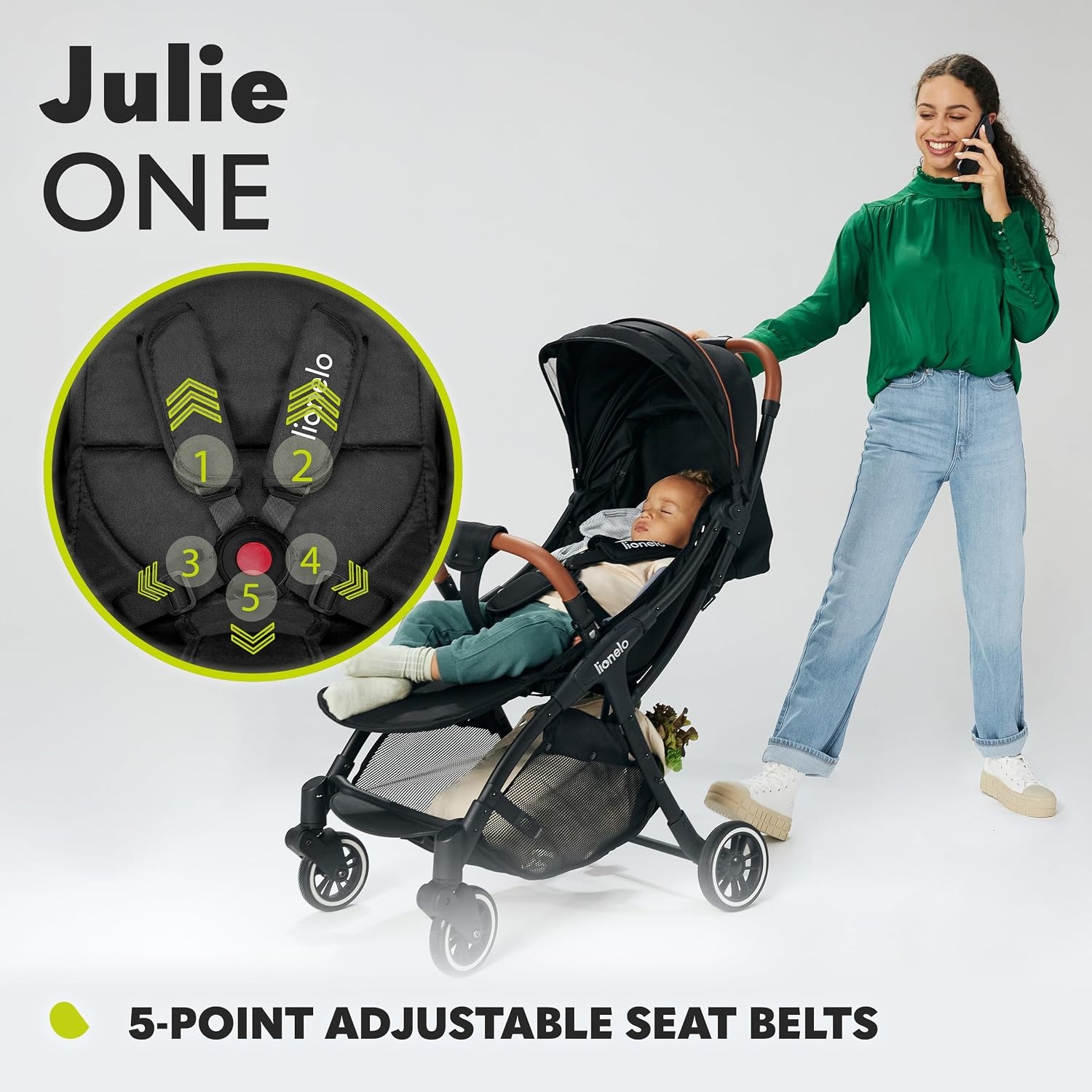 Lionelo Julie One Buggy Zwart - Lichtgewicht en Compacte Kinderwagen tot 22 kg
