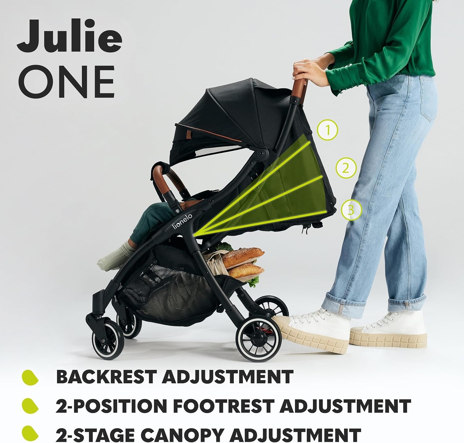 Lionelo Julie One Buggy Zwart - Lichtgewicht en Compacte Kinderwagen tot 22 kg