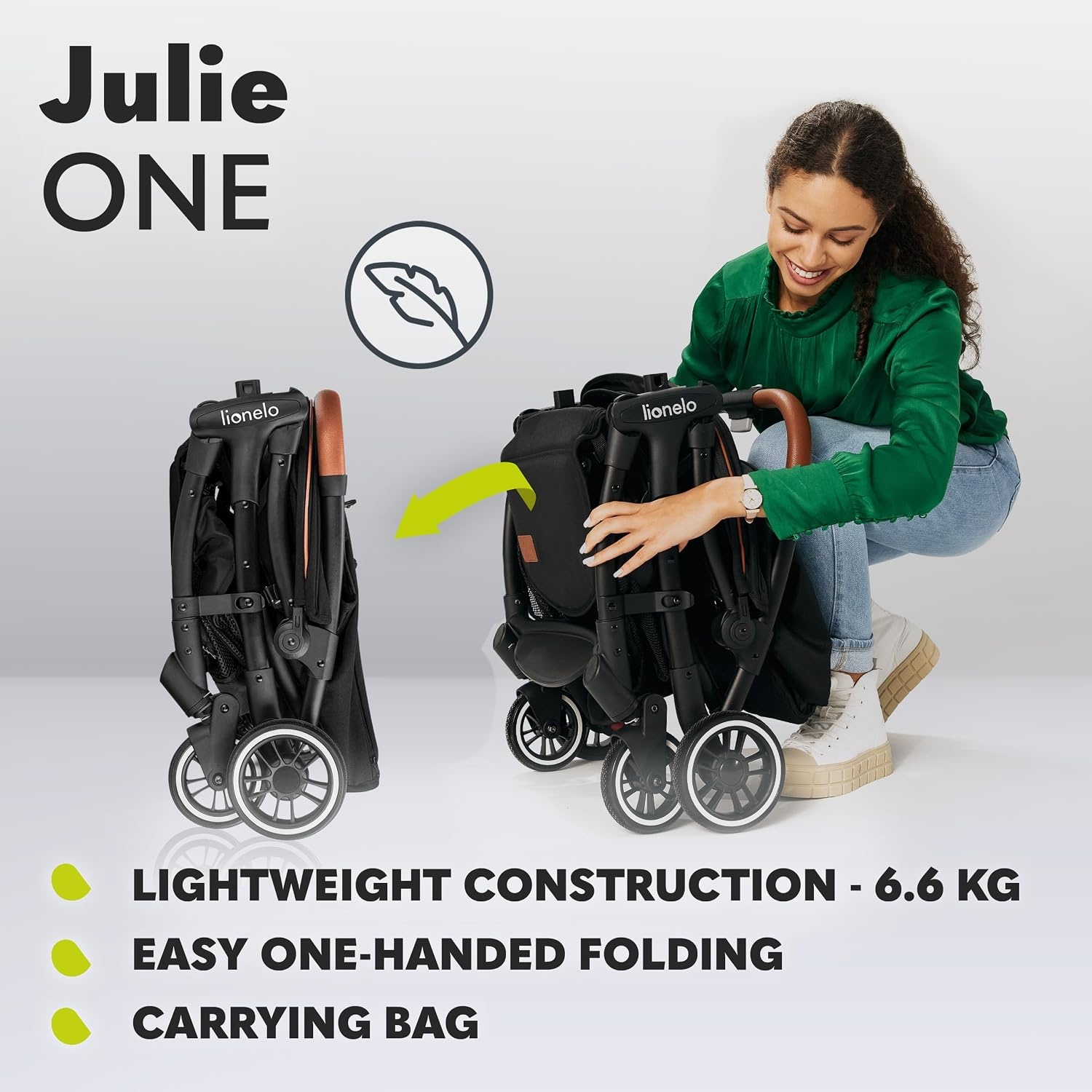 Lionelo Julie One Buggy Zwart - Lichtgewicht en Compacte Kinderwagen tot 22 kg