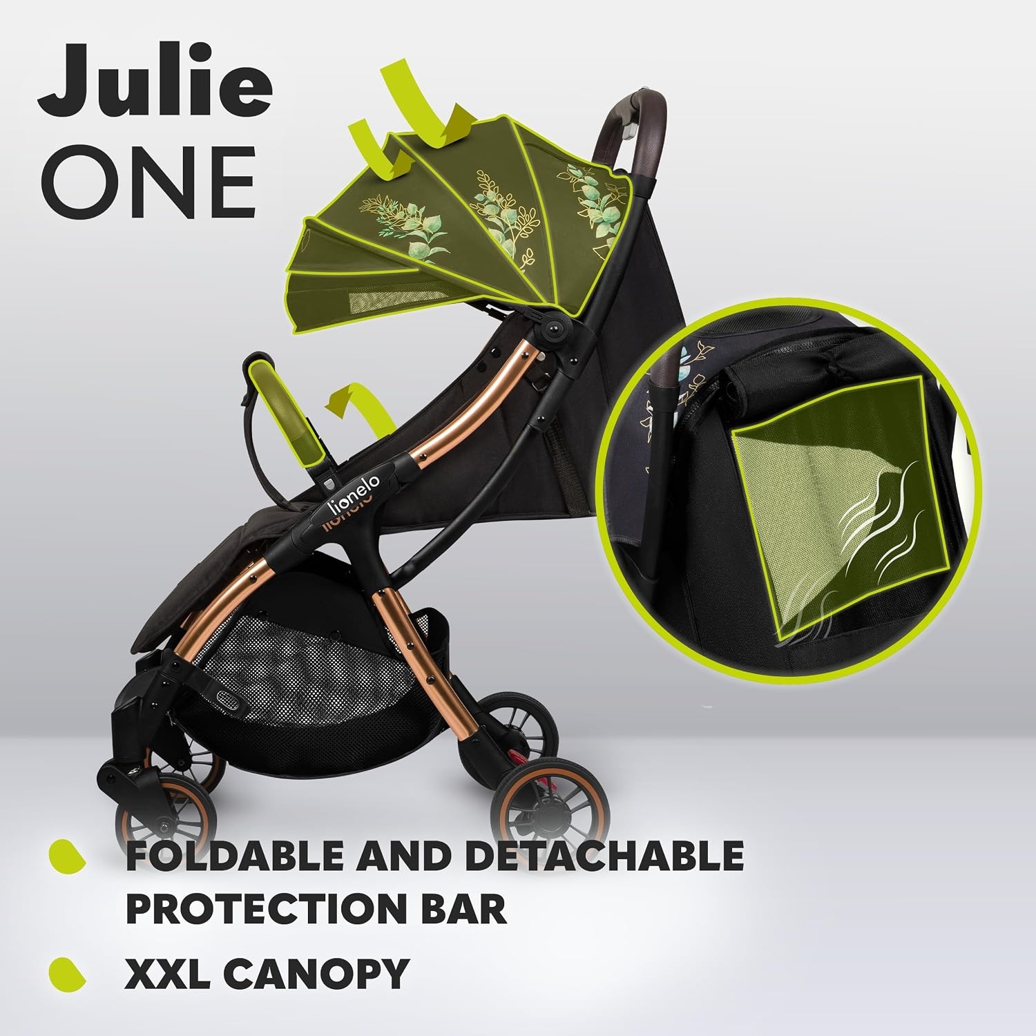 Lionelo Julie One Buggy Zwart - Lichtgewicht en Compacte Kinderwagen tot 22 kg