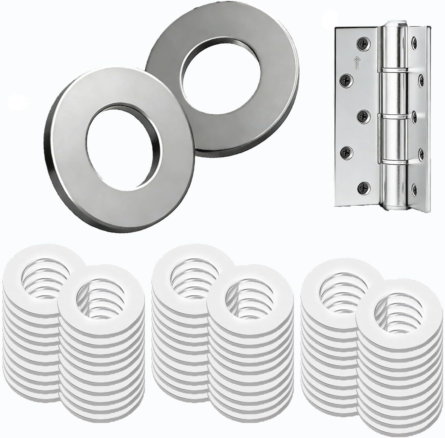 60 stuks sluitringen, hoge kwaliteit 304 roestvrij staal, voor kamerdeuren, Ø 10 mm x 16 mm deursluitringen, duurzame afstandsring voor deurscharnieren, vermindert slijtage en geluiden (zilver)