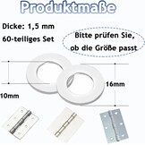 60 stuks sluitringen, hoge kwaliteit 304 roestvrij staal, voor kamerdeuren, Ø 10 mm x 16 mm deursluitringen, duurzame afstandsring voor deurscharnieren, vermindert slijtage en geluiden (zilver)