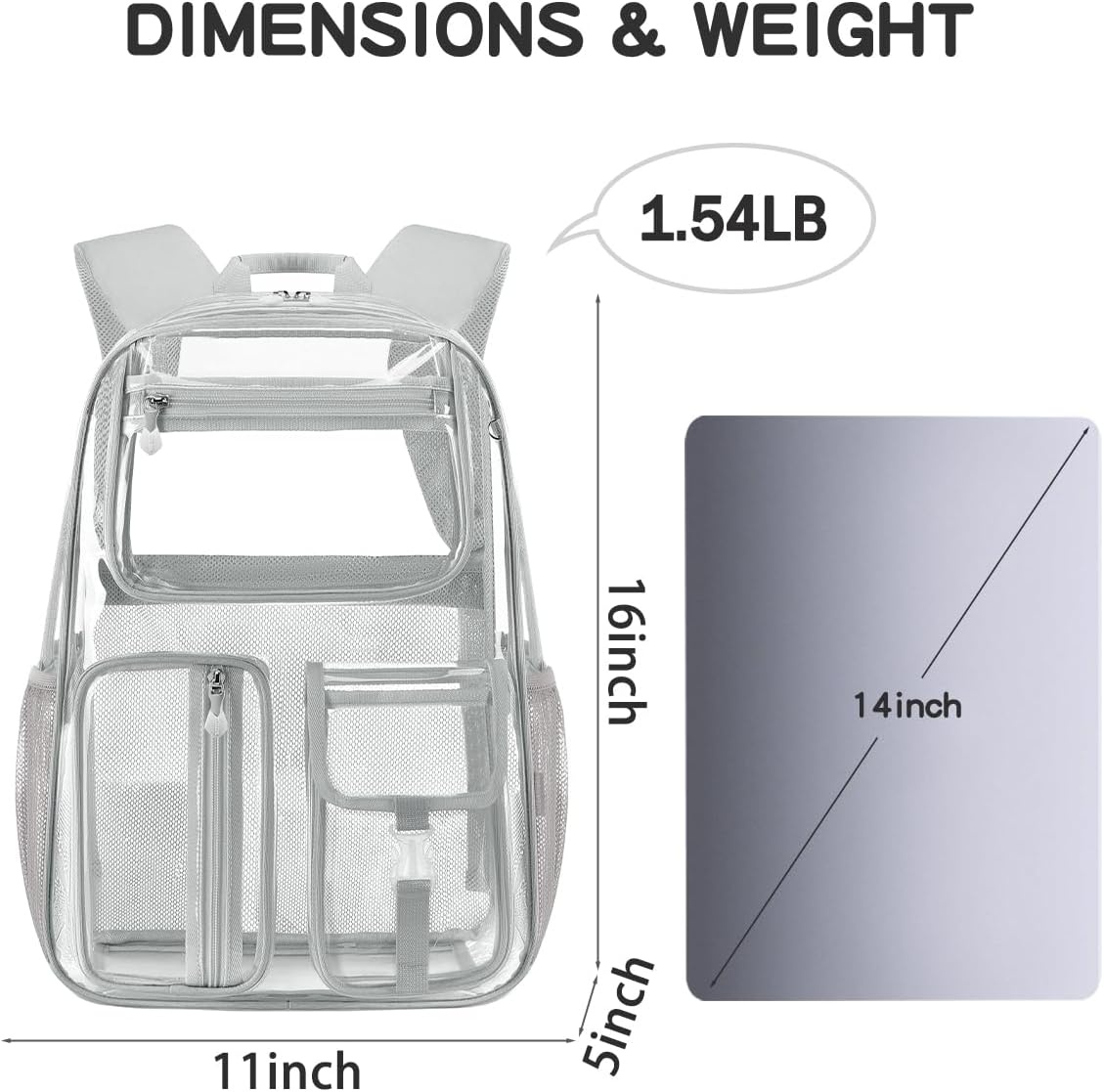 Cusangel Doorzichtige Rugzak - TPU - 40 x 30 x 12 cm - Grijs