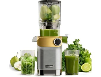 Anybear Sapcentrifuge, 200 W slow juicer koudenpers met 110 mm grote vulschacht voor hele vruchten/groente | Upgraded slak | Tritan-materiaal | BPA-vrij | incl. saprecepten (zilver-EU)