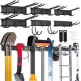 Sinoer Wall Mount for Tools 244 cm (96 inches) - Garage Organizer with 18 Hooks + 4 S-Hooks & 2 Straps - for Ski Equipment, Shovels, Rakes, Garden Tools, Chairs & Garden Hoses
