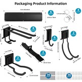 Sinoer Wall Mount for Tools 244 cm (96 inches) - Garage Organizer with 18 Hooks + 4 S-Hooks & 2 Straps - for Ski Equipment, Shovels, Rakes, Garden Tools, Chairs & Garden Hoses