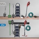 Sinoer Wall Mount for Tools 244 cm (96 inches) - Garage Organizer with 18 Hooks + 4 S-Hooks & 2 Straps - for Ski Equipment, Shovels, Rakes, Garden Tools, Chairs & Garden Hoses