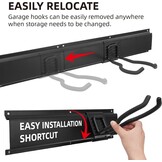 Sinoer Wall Mount for Tools 244 cm (96 inches) - Garage Organizer with 18 Hooks + 4 S-Hooks & 2 Straps - for Ski Equipment, Shovels, Rakes, Garden Tools, Chairs & Garden Hoses