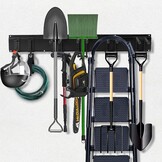 Sinoer Wall Mount for Tools 244 cm (96 inches) - Garage Organizer with 18 Hooks + 4 S-Hooks & 2 Straps - for Ski Equipment, Shovels, Rakes, Garden Tools, Chairs & Garden Hoses