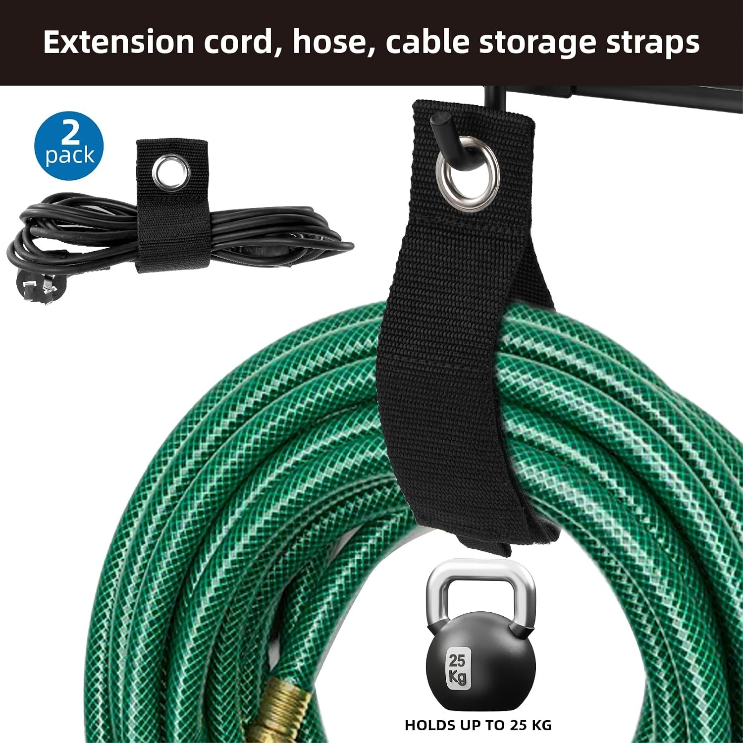Sinoer Wall Mount for Tools 244 cm (96 inches) - Garage Organizer with 18 Hooks + 4 S-Hooks & 2 Straps - for Ski Equipment, Shovels, Rakes, Garden Tools, Chairs & Garden Hoses