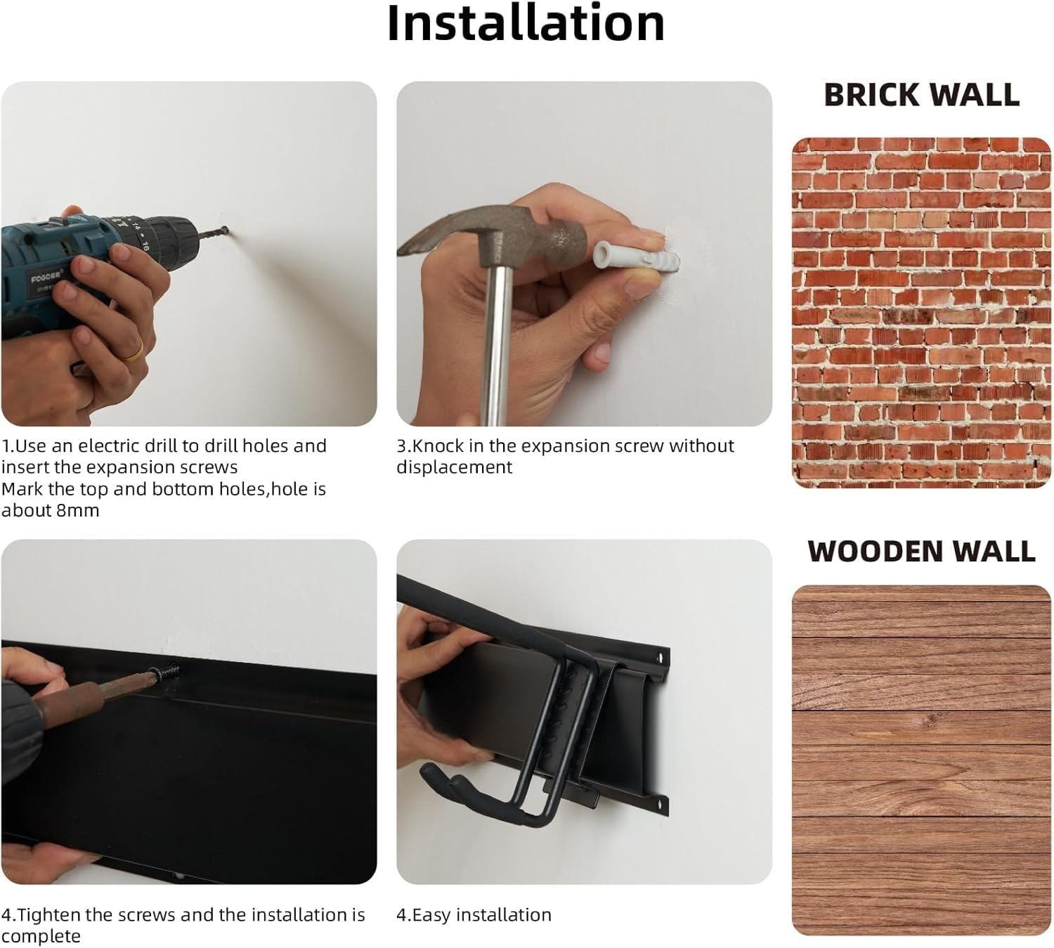 Sinoer Wall Mount for Tools 244 cm (96 inches) - Garage Organizer with 18 Hooks + 4 S-Hooks & 2 Straps - for Ski Equipment, Shovels, Rakes, Garden Tools, Chairs & Garden Hoses