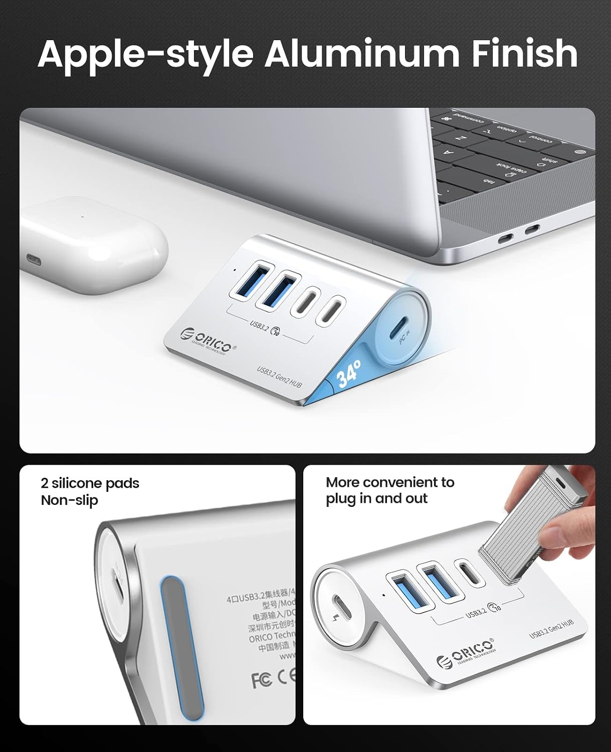 USB Hub 10Gbps | 2x USB-A, 2x USB-C | Aluminium | 59% Korting