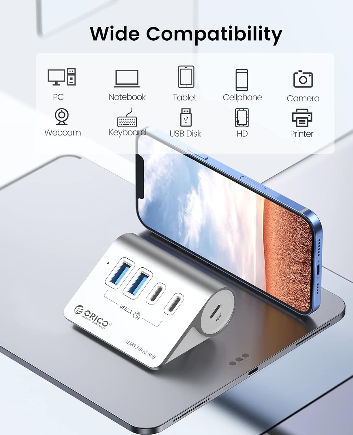 USB Hub 10Gbps | 2x USB-A, 2x USB-C | Aluminium | 59% Korting