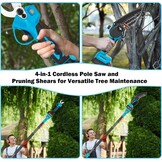 4-in-1 tuinset met telescoop 3 cm heggenschaar, accu, 6 inch kettingzaag, hoogsnoeier en accessoires, 21 V accu, motorzaag, 2,6 m, telescoopstang, 2 x 4000 mAh lithium