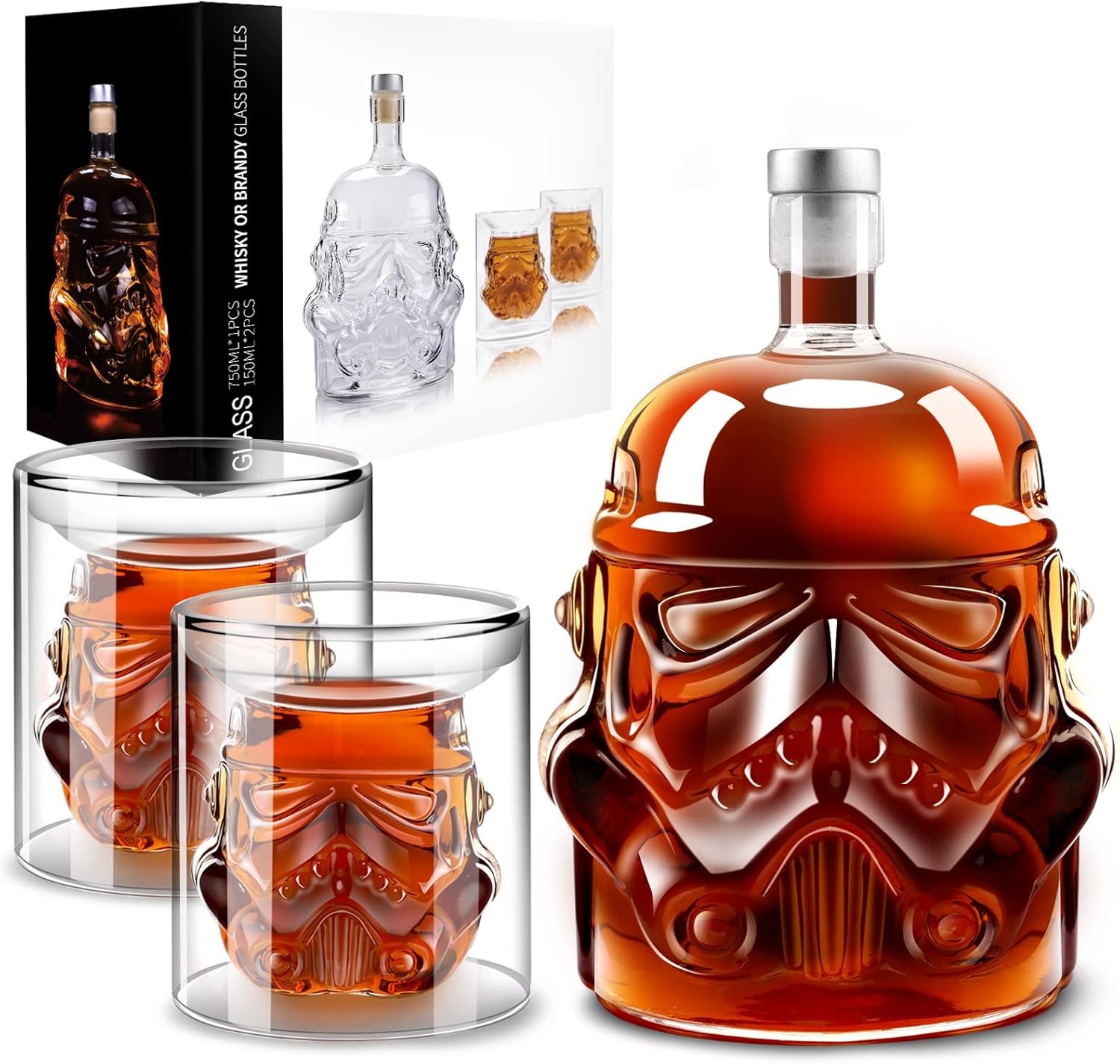 Luxe Whiskey Karaf Set 750ml met 2 Glazen 150ml - Transparant