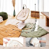 Babymoov Elektrische Baby Swing Swoon Hoop, Inclusief afstandsbediening, Elegant ontwerp, 90° draaibare zitting, comfortabel, 5 schommelbewegingen, programmeerbaar, 8 slaapliedjes, Speelboog, Zand