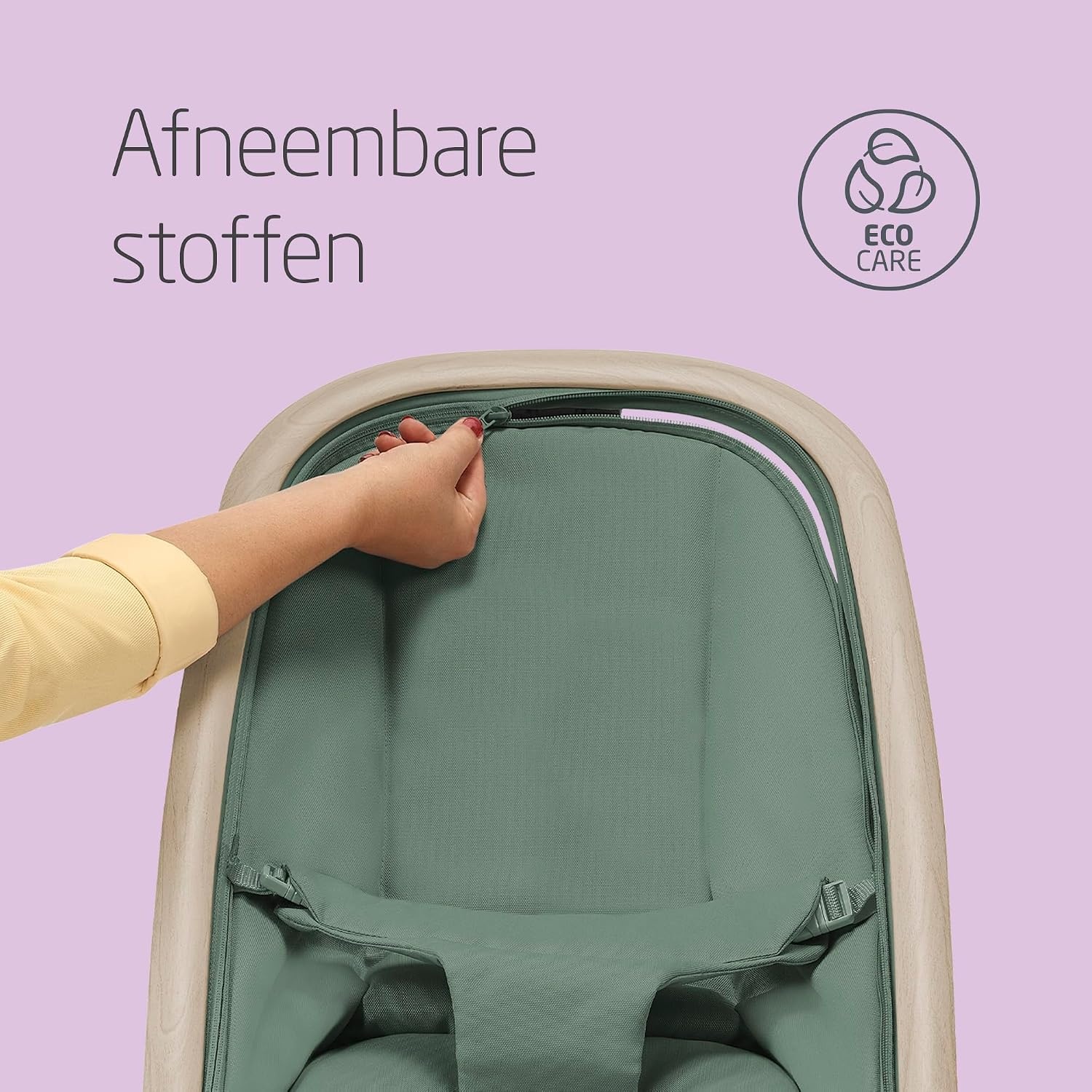 Maxi-Cosi Kori 2-in-1 Baby wipstoel met Speelgoedboog, 0-2 jaar, tot 15 kg, Baby Bouncer, 3 Ligstanden met één Hand, Easy-in Harnas, Lichtgewicht en Compact, 2 Speeltjes, Eco Care, Beyond Green