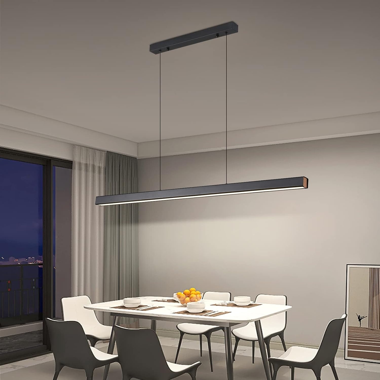 Mikeru Moderne LED Hanglamp 150 cm - Zwart - Dimbare Keukenlamp met Afstandsbediening