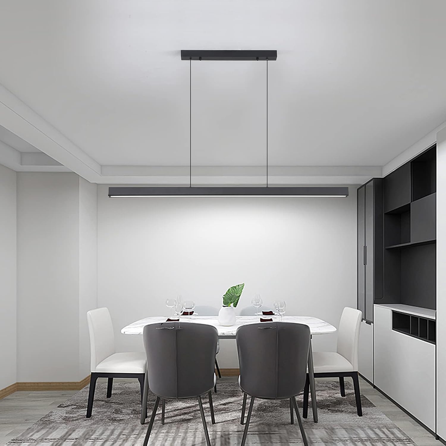 Mikeru Moderne LED Hanglamp 150 cm - Zwart - Dimbare Keukenlamp met Afstandsbediening