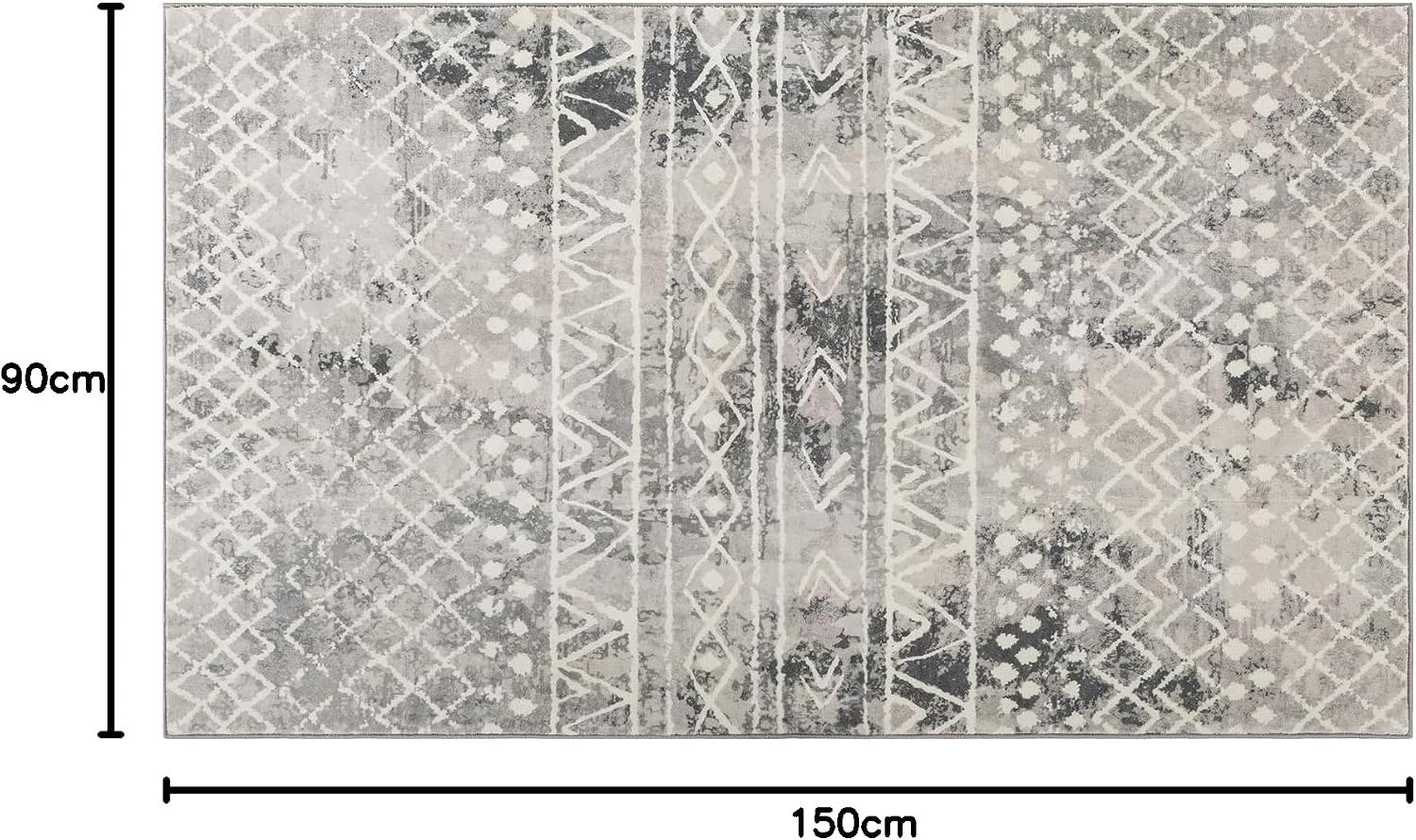 Carvapet Gangloper 90 x 150 cm Antislip Lange loper Keukentapijt Wasbaar Zacht Microvezel Geometrische Tribal Vloermat (Grijs)