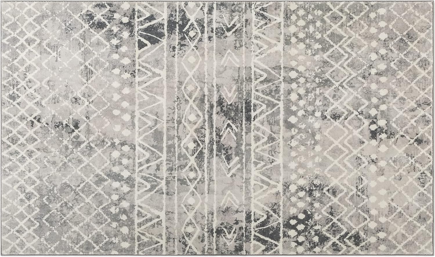 Carvapet Gangloper 90 x 150 cm Antislip Lange loper Keukentapijt Wasbaar Zacht Microvezel Geometrische Tribal Vloermat (Grijs)