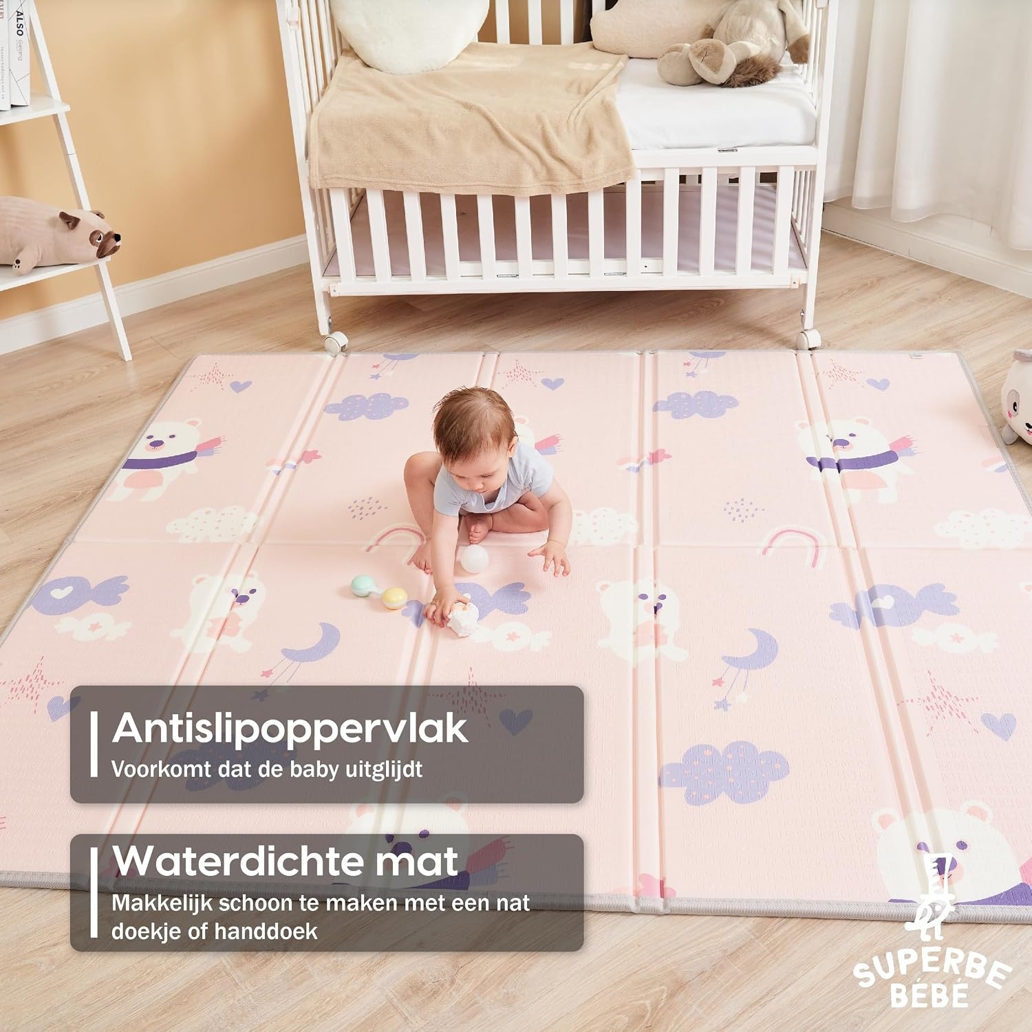 XXL Baby Speelmat 180x200cm - Dik Schuim, Omkeerbaar & Opvouwbaar