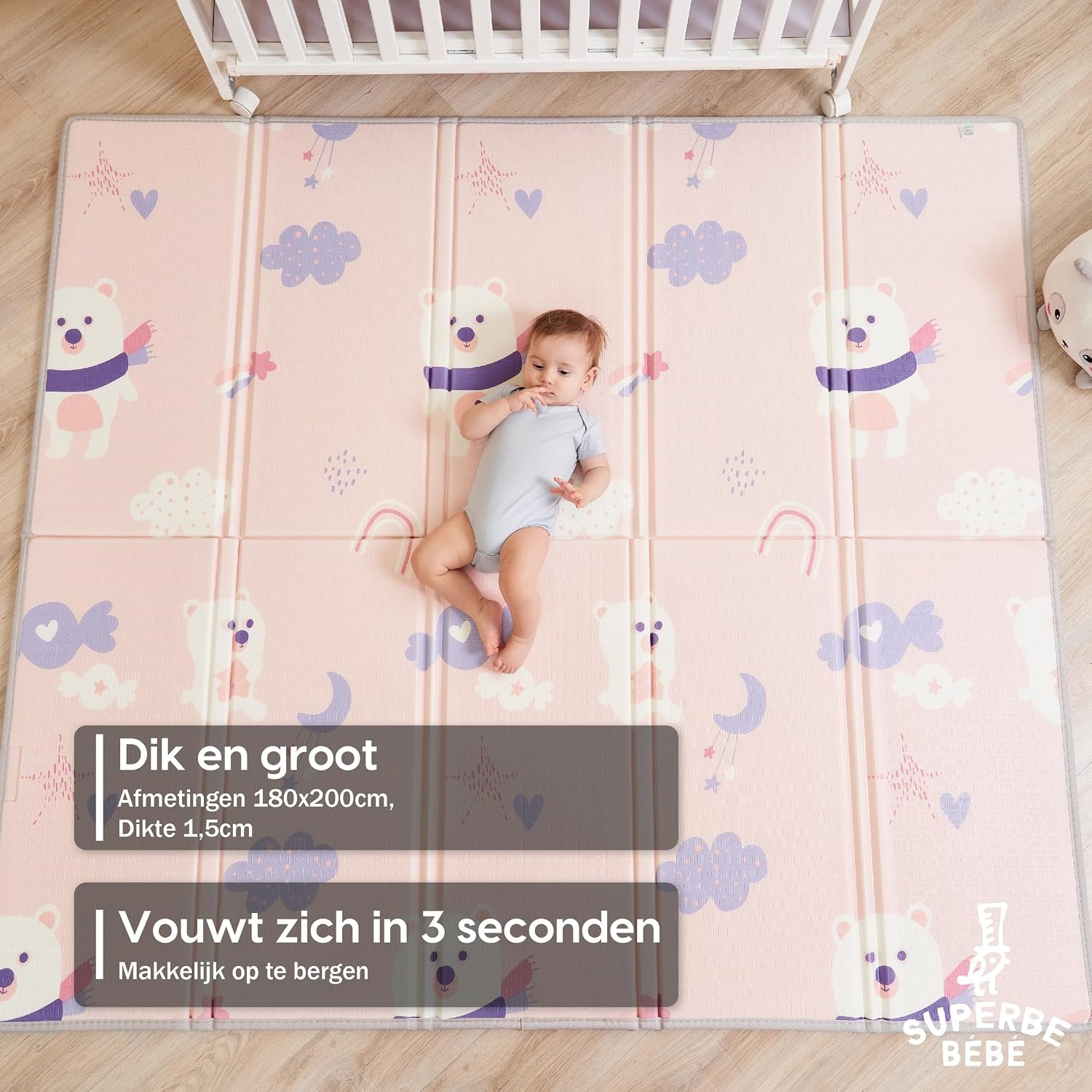 XXL Baby Speelmat 180x200cm - Dik Schuim, Omkeerbaar & Opvouwbaar