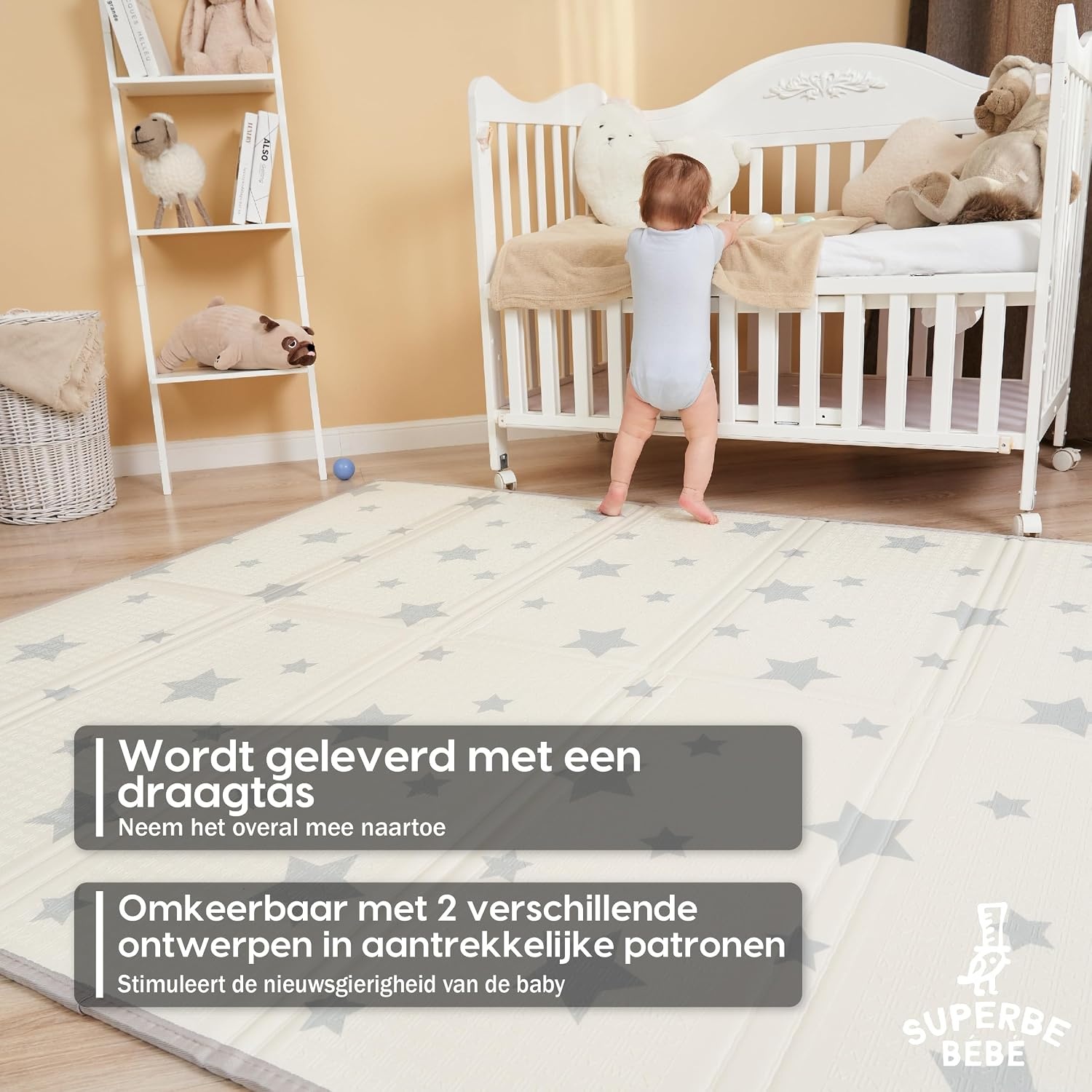 XXL Baby Speelmat 180x200cm - Dik Schuim, Omkeerbaar & Opvouwbaar